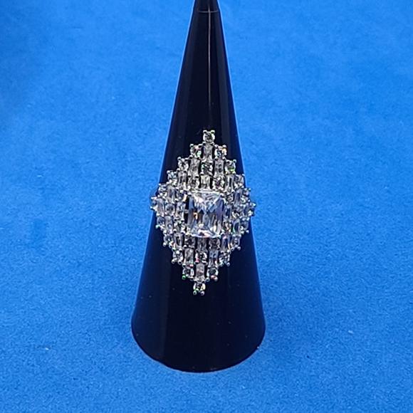 NWT Lustro Stella White Cubic Zirconia Ring in Platinum over Sterling Silver - Picture 6 of 12